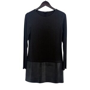 Theory Keiran LNZ Leather Trim Shift Dress Charcoal Gray Black Size M E0506631